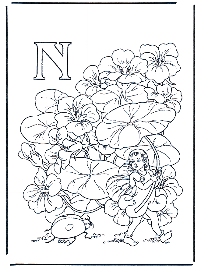 Alphabet N - Fargeleggingstegning alfabet