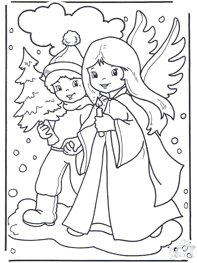 Angel and boy - Fargeleggingstegninger Jul