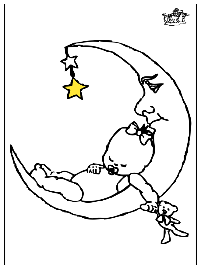 Baby and moon - Fargeleggingstegning småbarn