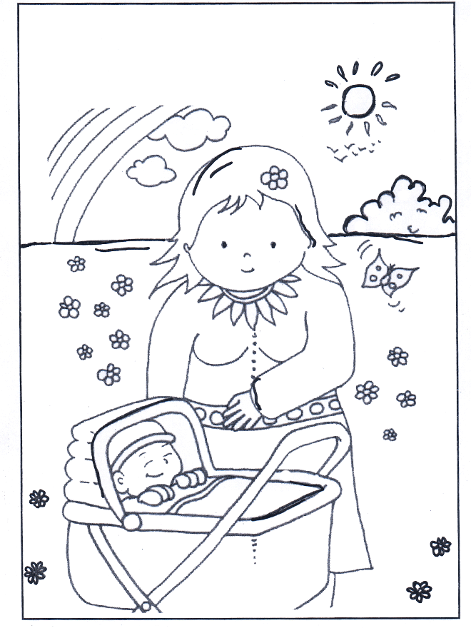 Baby in pram - Fargeleggingstegning småbarn
