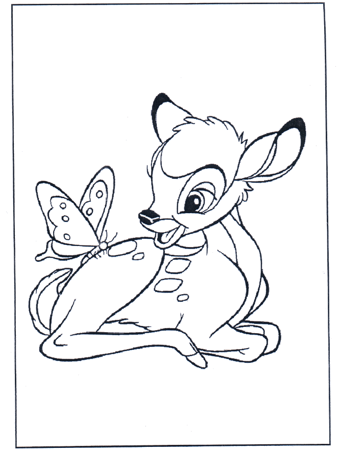  Bambi and butterfly - Fargeleggingstegning Bambi