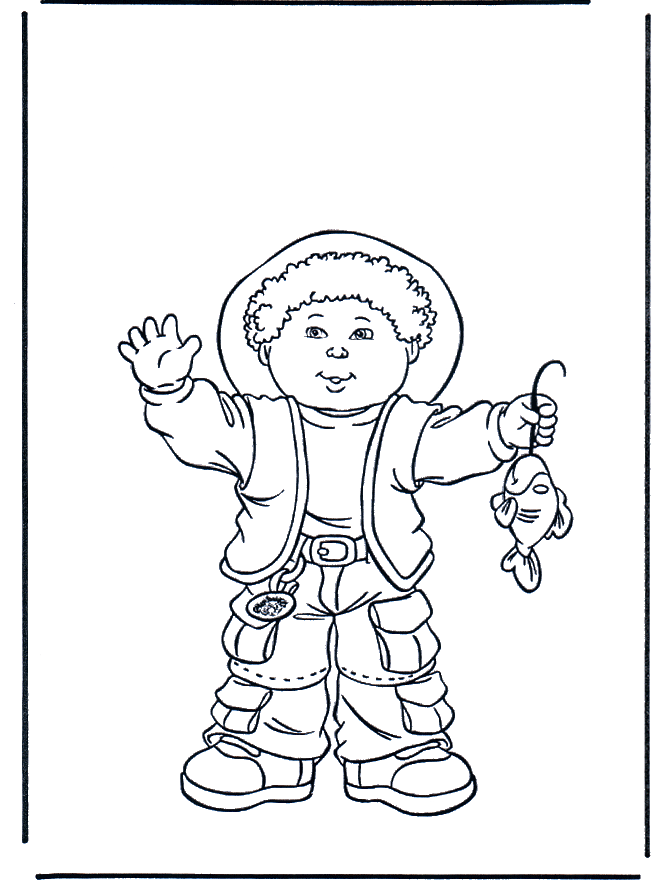 Boy with fish - Fargeleggingstegning småbarn