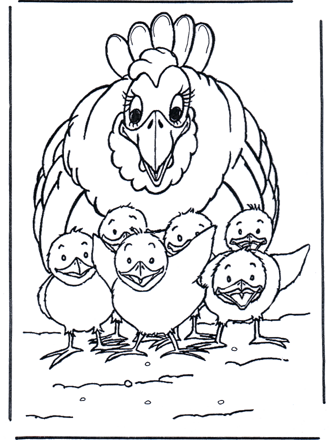 Chicken with chick - Fargeleggingstegninger gård