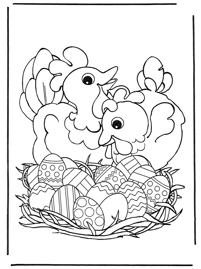 Chicken with Easter eggs - Fargeleggingstegninger Påske