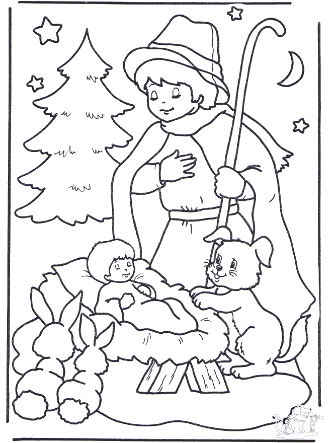 Child in manger - Fargeleggingstegninger Jul