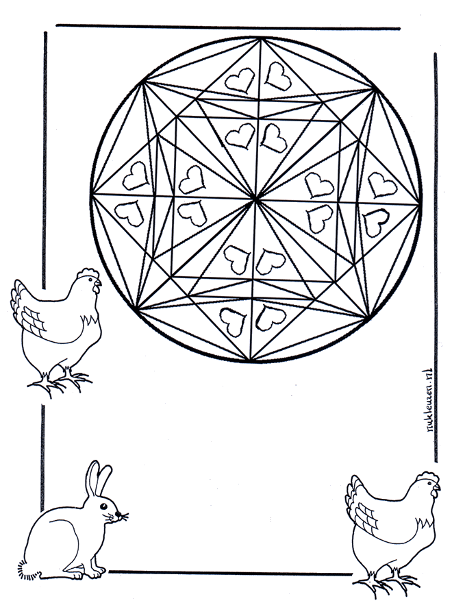 Coloring page mandala hearts - Hjertermandalaer