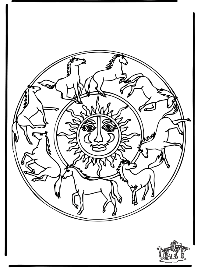 Coloring picture mandala horse - Dyremandalaer