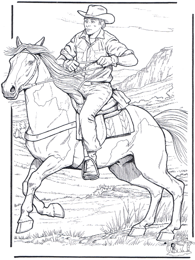 Cowboy and horse - Fargeleggingstegninger hester