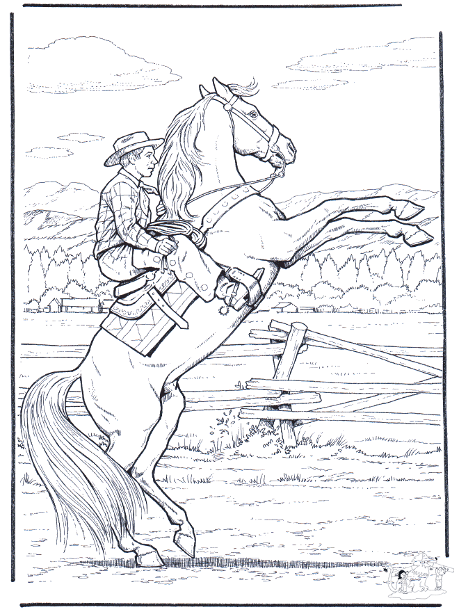 Cowboy te paard - Fargeleggingstegning idrett