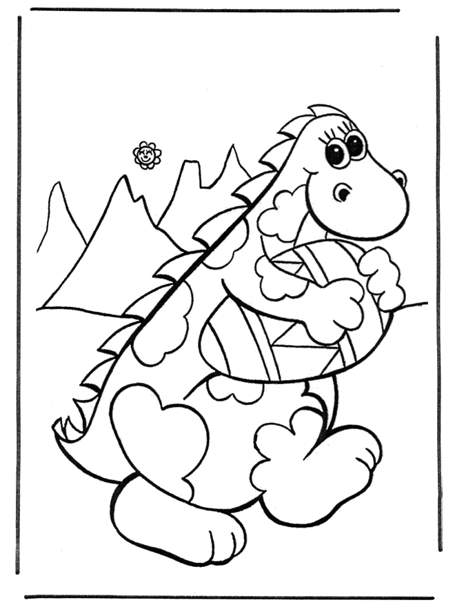 Dino with Easter egg - Fargeleggingstegninger Påske