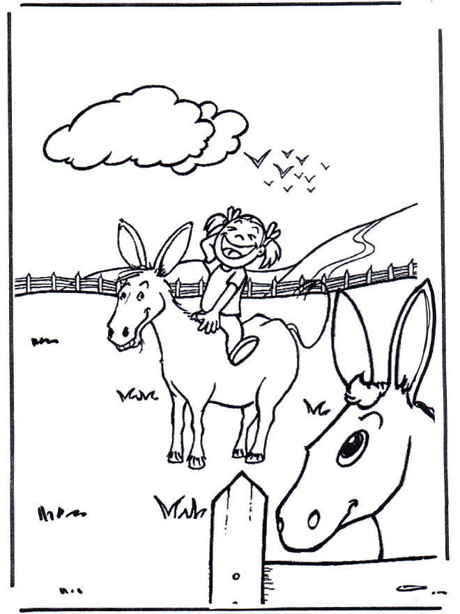 Donkey with girl - Fargeleggingstegninger gård