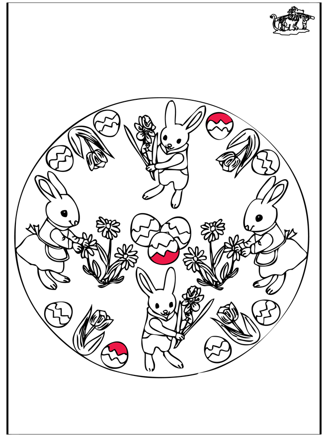 Easter bunnies - Pricking card 3 - Fargeleggingstegninger Påske