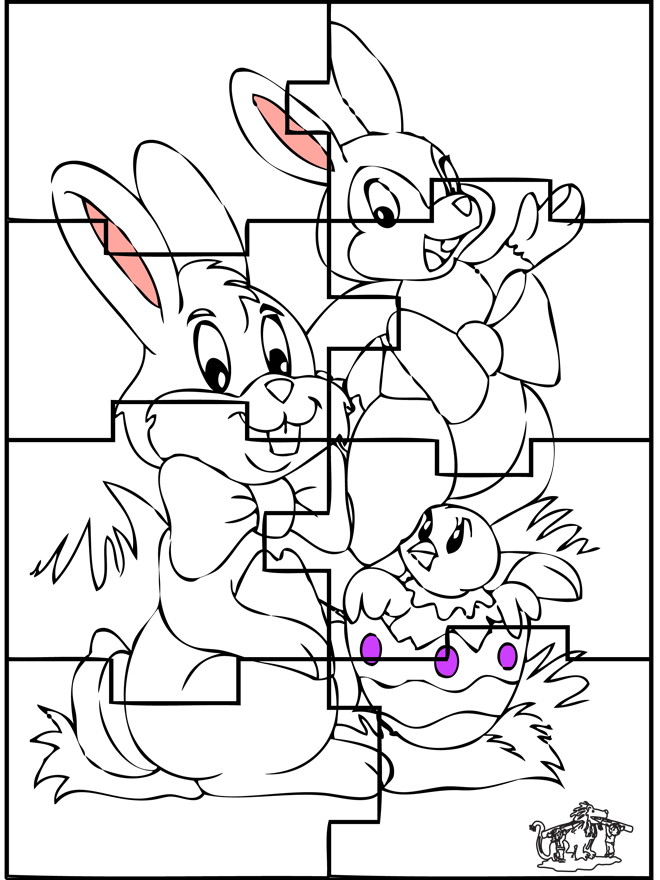 Easter bunny puzzle 2 - Fargeleggingstegninger Påske