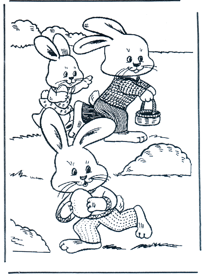 Easter bunny with basket - Fargeleggingstegninger Påske