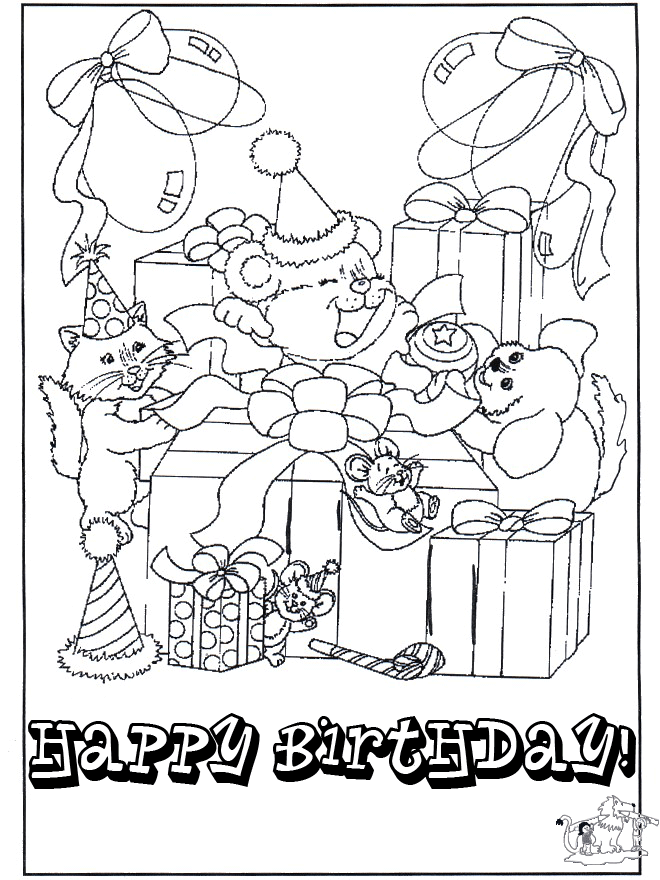 Free coloring pages Happy Birthday - Fargeleggingstegninger bursdag
