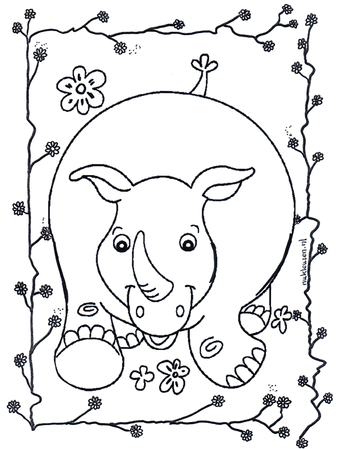 Happy rhino - Fargeleggingstegning dyr