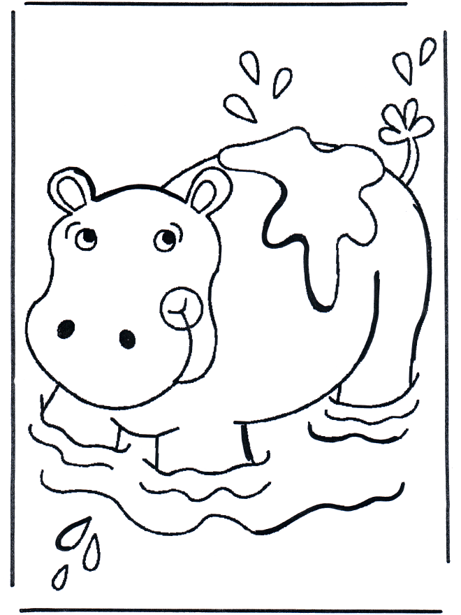 Hippo in the water - Fargeleggingstegninger dyrehage