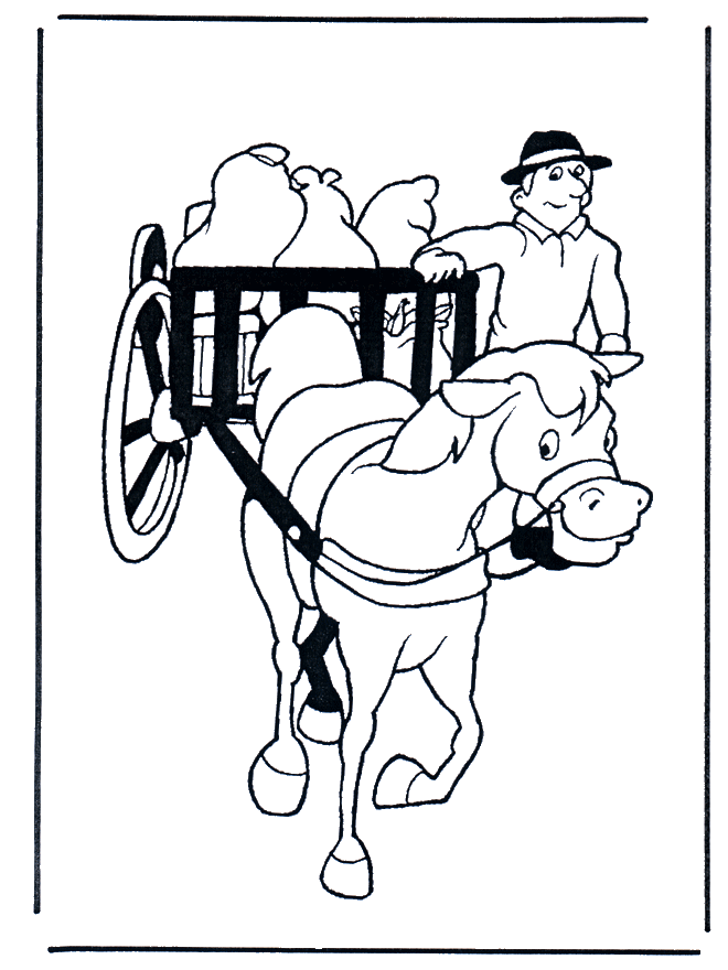 Horse and wagon - Fargeleggingstegninger hester