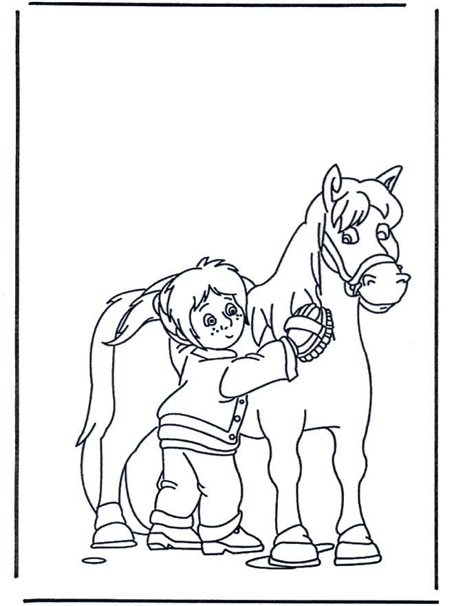 Horse brushing - Fargeleggingstegninger hester