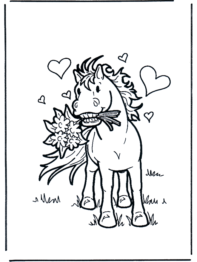 Horse with flowers - Fargeleggingstegninger hester