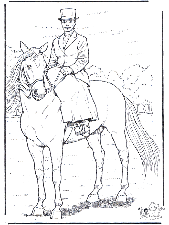 Horse with lady - Fargeleggingstegninger hester