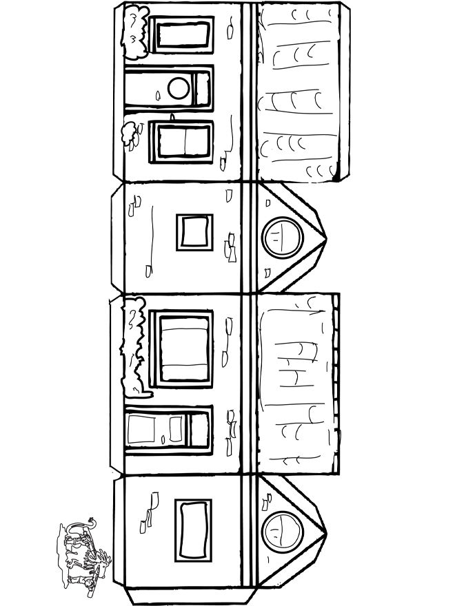 House papercraft 1 - Fargeleggingstegning hus