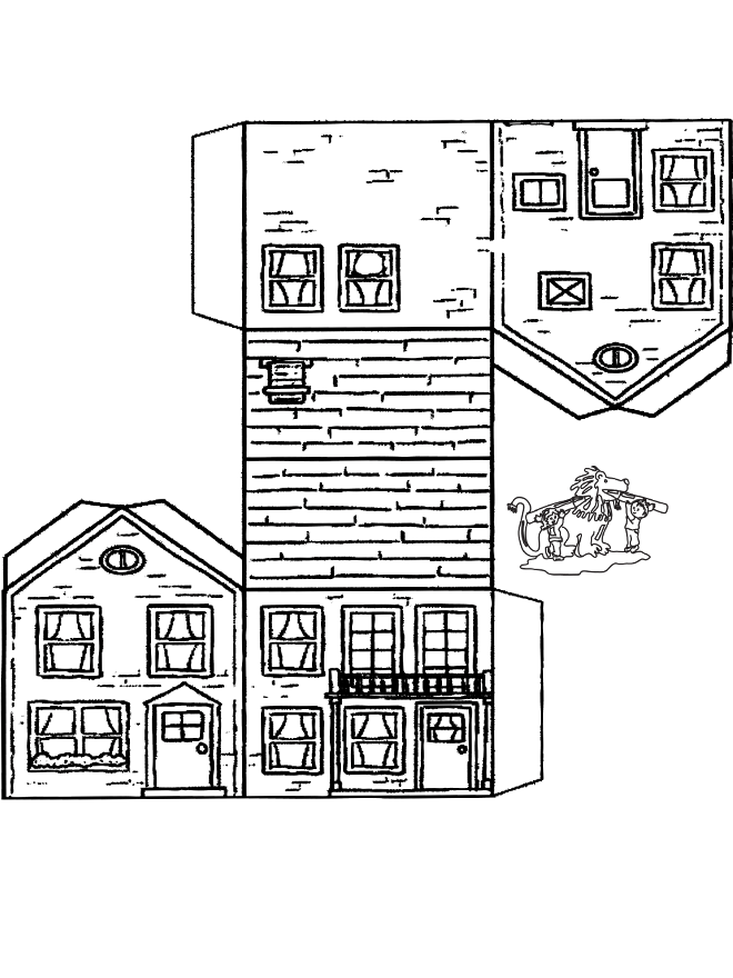 House papercraft 2 - Fargeleggingstegning hus