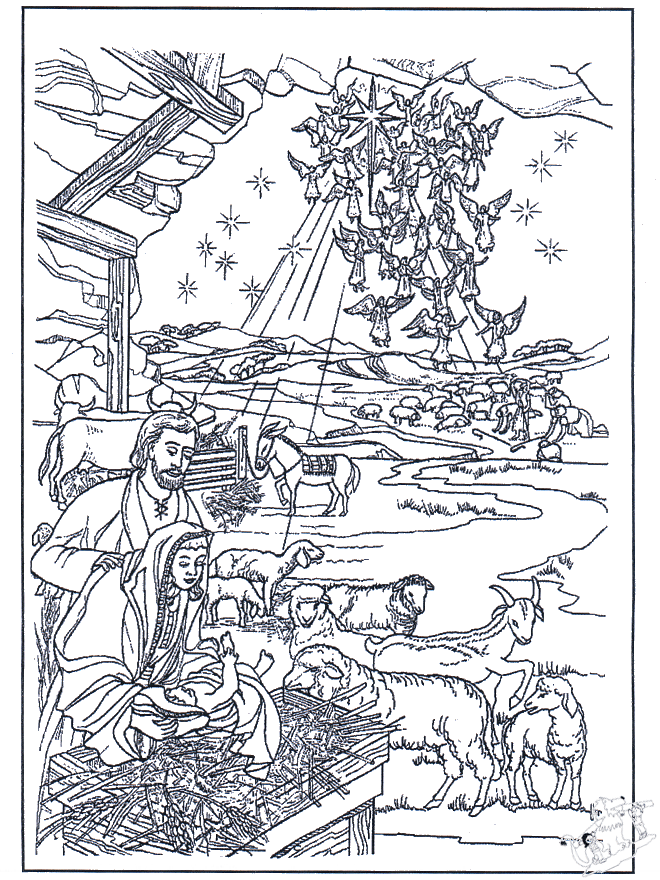 In the manger - Bibel fargeleggingstegninger Jul