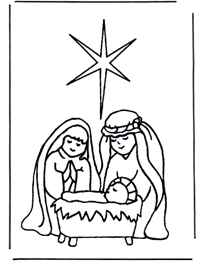 Jesus in crib - Bibel fargeleggingstegninger Jul