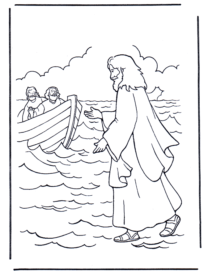 Jesus walking on water - Bibel fargeleggingstegninger nye testament