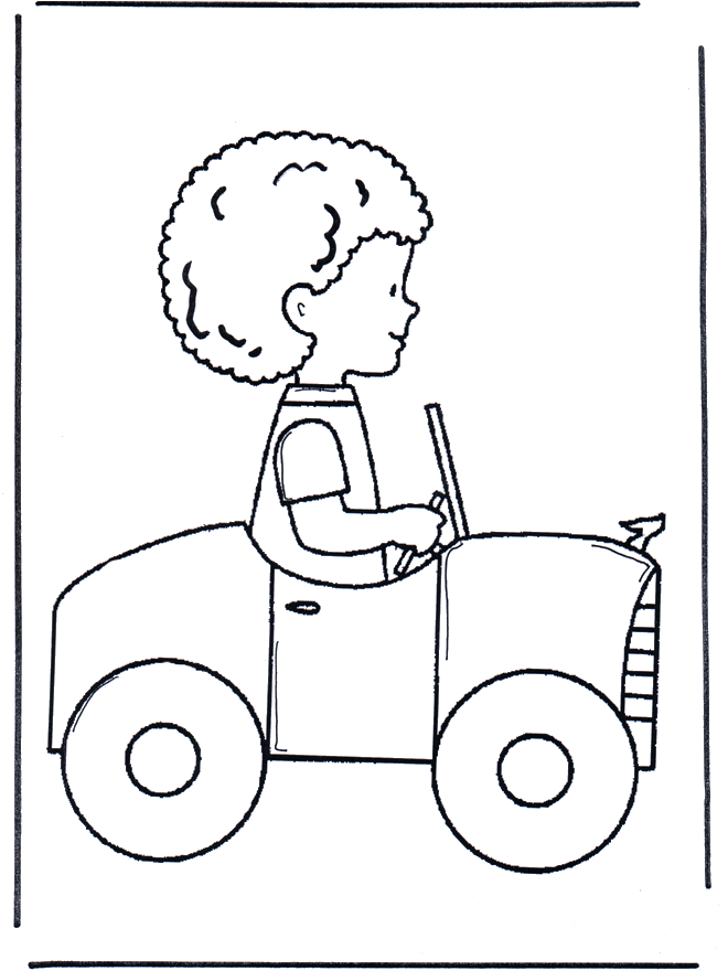 Little boy in car - Fargeleggingstegning småbarn