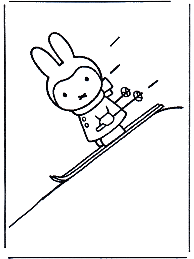 Little rabbit on ski's - Miffy fargeleggingstegning