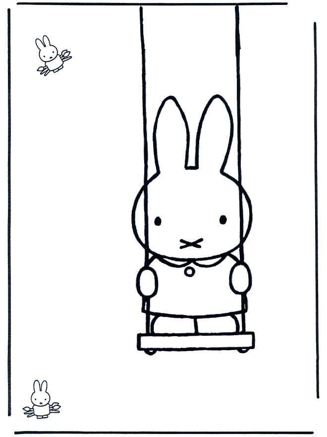 Little rabbit on swing - Miffy fargeleggingstegning