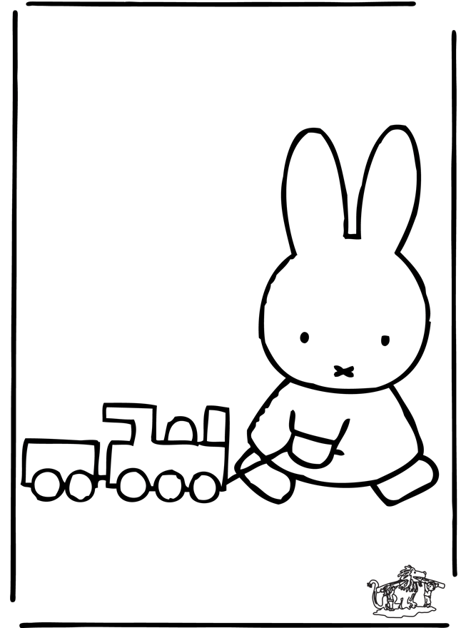 Little rabbit with train - Miffy fargeleggingstegning