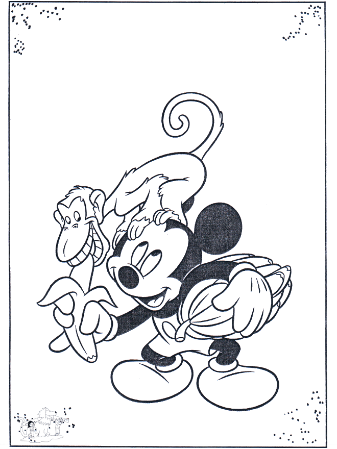 Mickey and monkey - Fargeleggingstegninger Disney