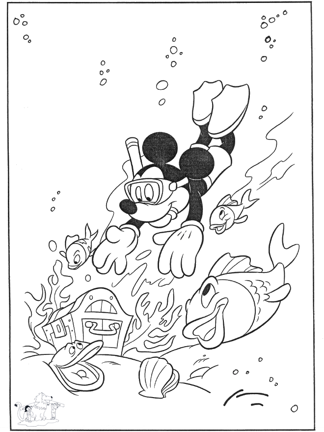 Mickey in the water - Fargeleggingstegninger Disney