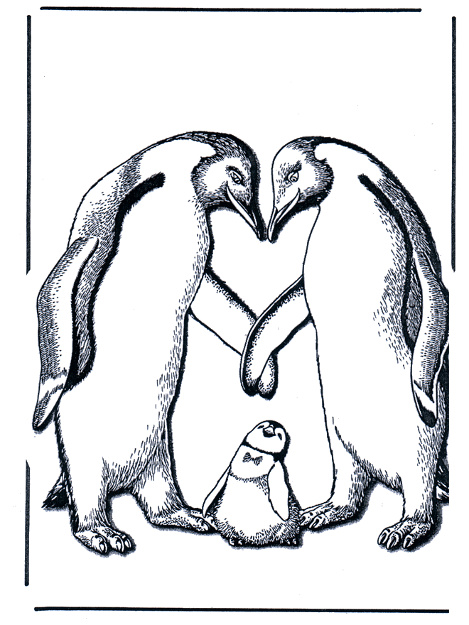 Penguin with baby - Fargeleggingstegninger dyrehage