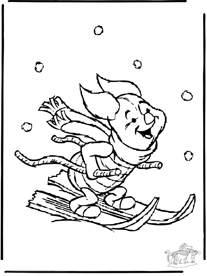 Piglet winter - Fargeleggingstegning ski