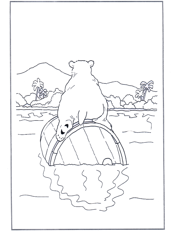 Polar bear on a barrel - Fargeleggingstegninger dyrehage