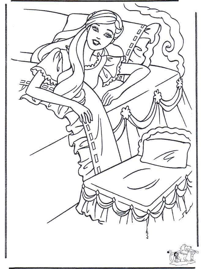 Prinses in bed - Eventyr fargeleggingstegninger