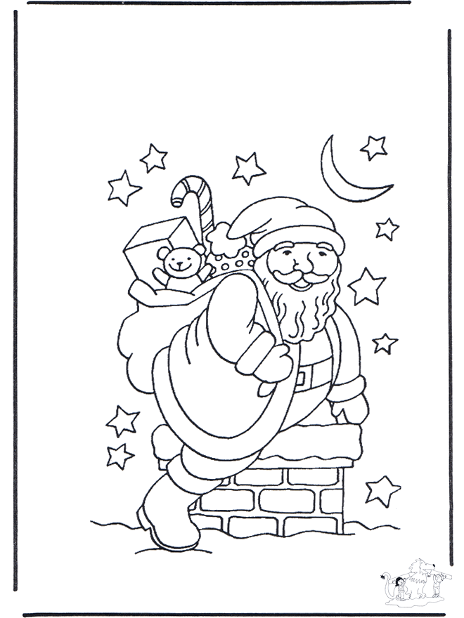 Santa Claus in chimney - Fargeleggingstegninger Jul