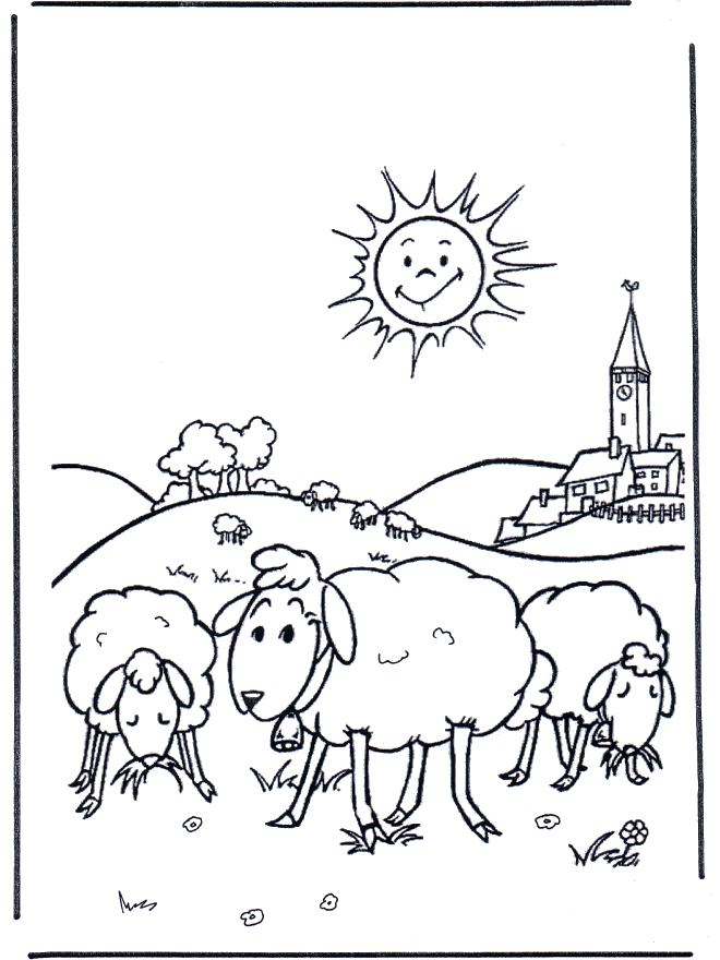 Sheep in the meadow - Fargeleggingstegninger gård