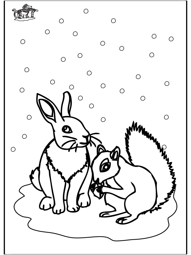 Squirrel and rabbit - Fargeleggingstegninger vinterdyr