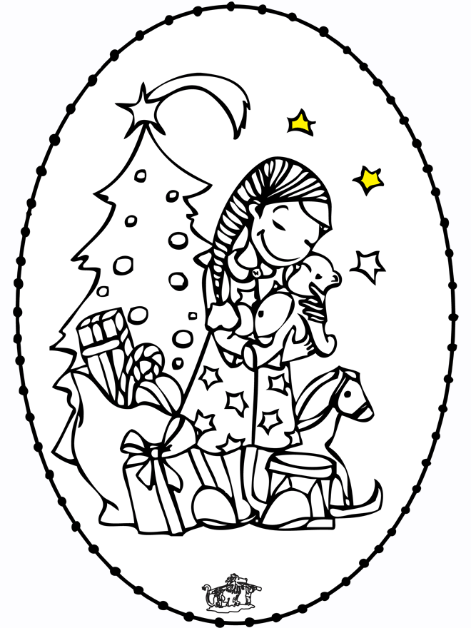 Stitchingcard Girl and Christmastree - Øvrige broderkort kreativitet