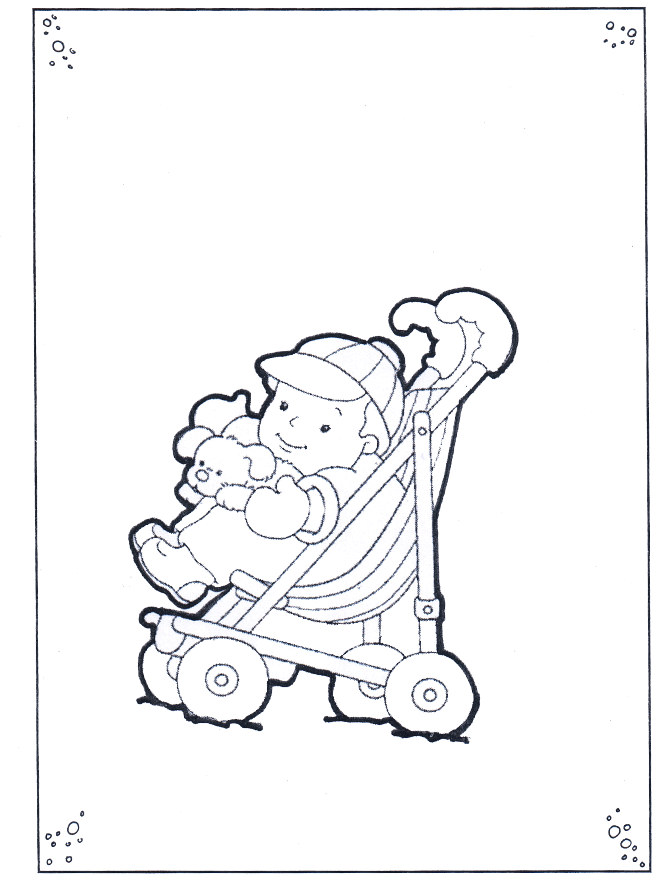 Toddler in buggy - Fargeleggingstegning småbarn