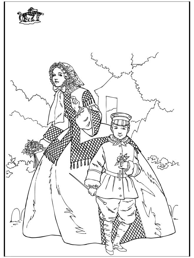 Woman and boy - Fargeleggingstegninger middelalderen