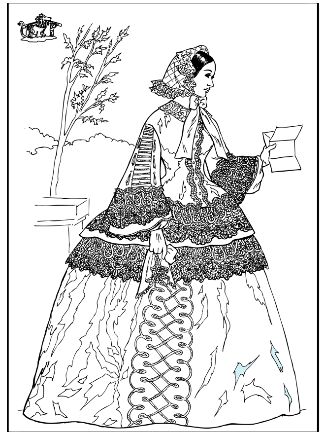 Woman with letter - Fargeleggingstegninger middelalderen